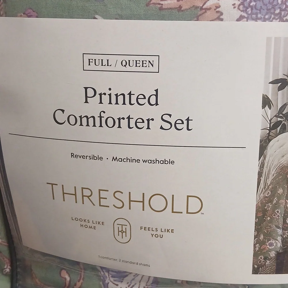 Long Boho Full Queen Reversible Comforter & Sham 3pc Set Green Threshold